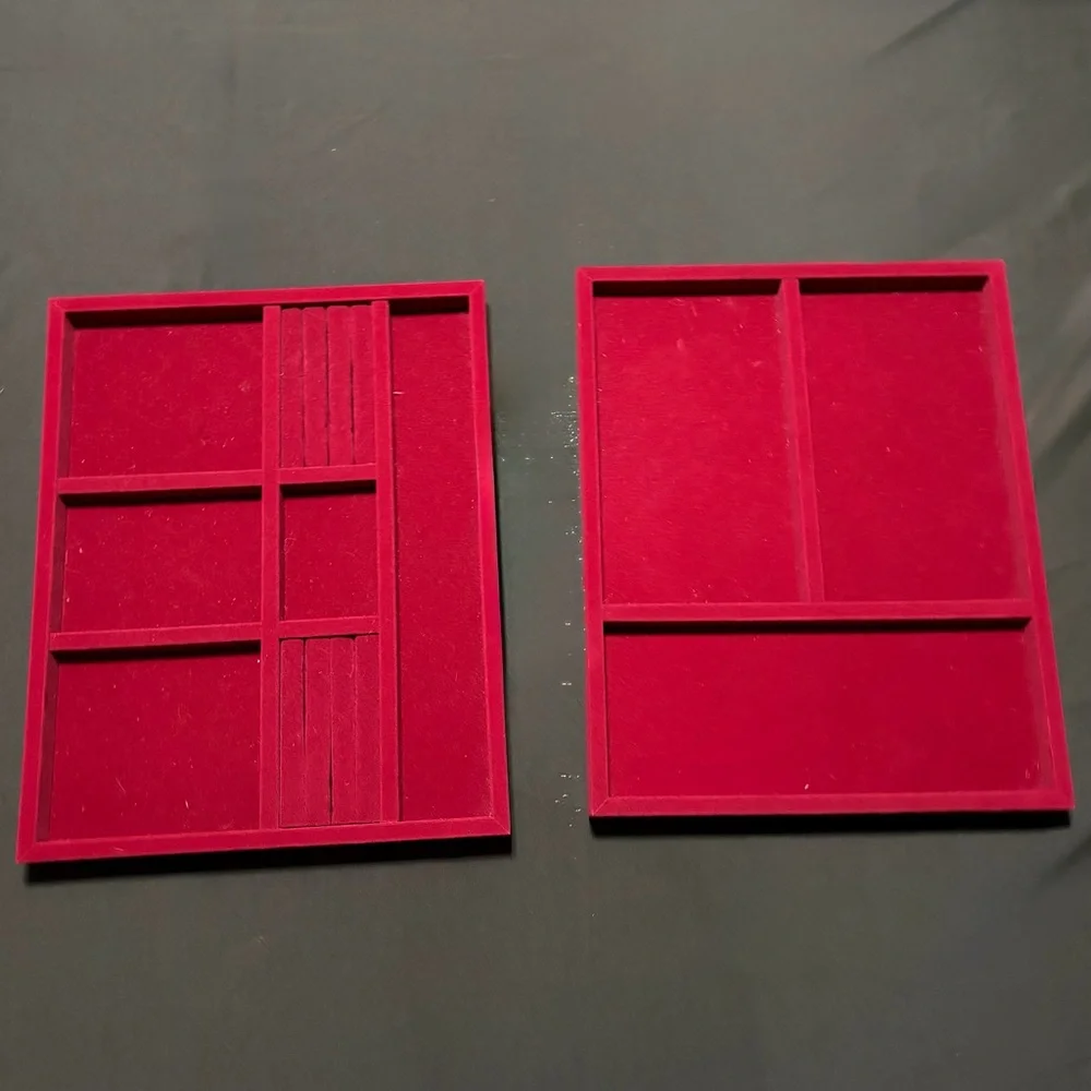 Red Velvet Flat Jewelry Stackable Storage Trays Gently Used Large Pair‎